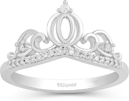 Jewelili Enchanted Disney Fine Jewelry من الفضة الإسترليني مع خاتم سندريلا الماس 1/10 CTTW مقاس 6 in Kuwait
