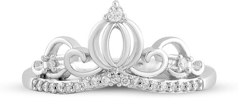 Jewelili Enchanted Disney Fine Jewelry من الفضة الإسترليني مع خاتم سندريلا الماس 1/10 CTTW مقاس 6 in Kuwait
