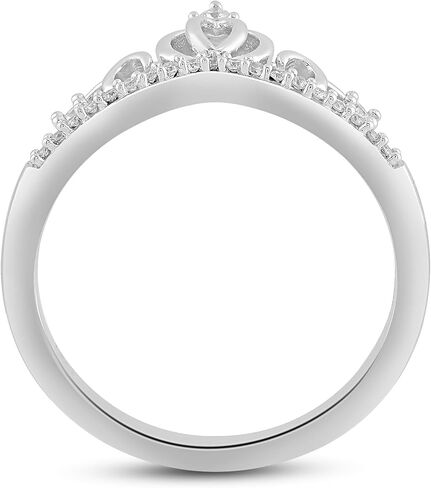 Jewelili Enchanted Disney Fine Jewelry من الفضة الإسترليني مع خاتم سندريلا الماس 1/10 CTTW مقاس 6 in Kuwait