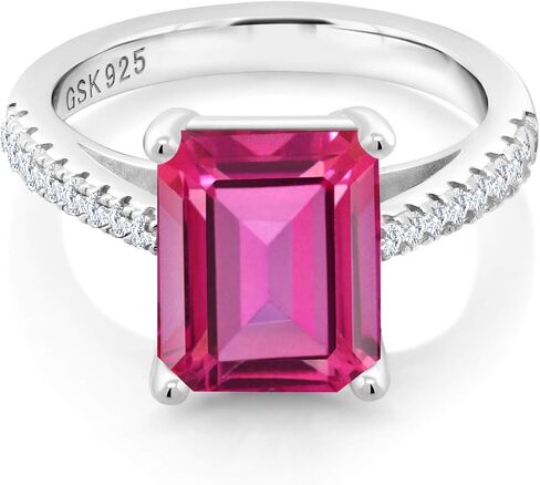 2-5 Cttw Gemstone Birthstone and White Created Sapphire Ring For Women | 925 Sterling Silver | Emerald Cut 10X8MM | Fine Jewelry Gifts for Her Mom Women Wife | Available in Size 5,6,7,8,9 in Saudi Arabia