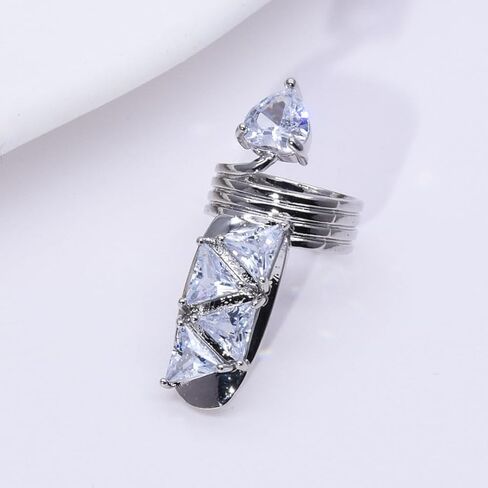 Silver Heart Crystal Nail Ring Statement Adjustable Finger Ring for Women Edgy Fashion Jewelry Gift in Saudi Arabia