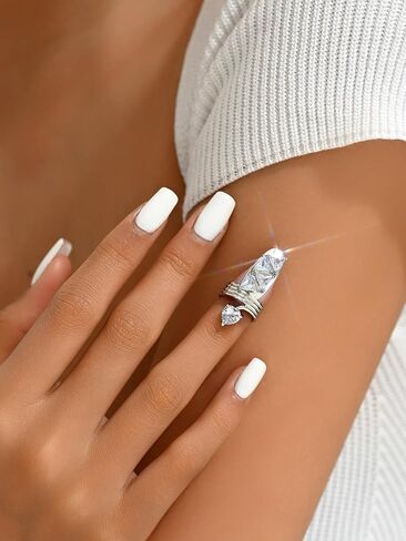 Silver Heart Crystal Nail Ring Statement Adjustable Finger Ring for Women Edgy Fashion Jewelry Gift in Saudi Arabia