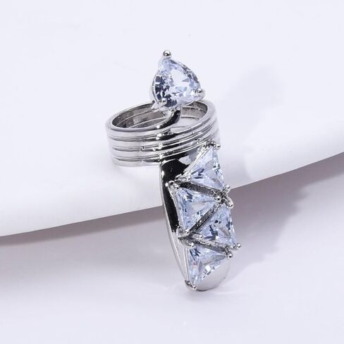 Silver Heart Crystal Nail Ring Statement Adjustable Finger Ring for Women Edgy Fashion Jewelry Gift in Saudi Arabia