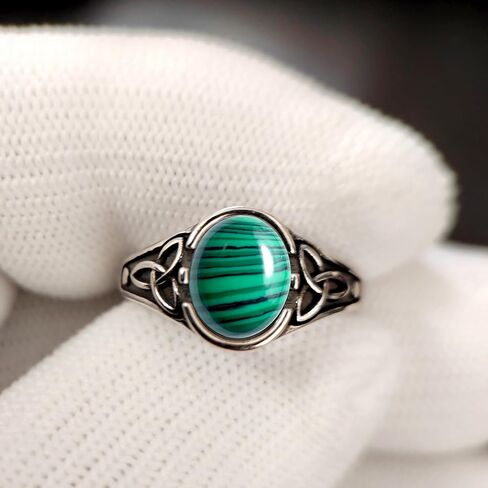 Retro Sterling Silver Celtic Knot Natural Stone Ring,Dainty Vintage Antique Oval Real Genuine Crystal Gemstone Statement Ring Jewelry for Women Her in Kuwait