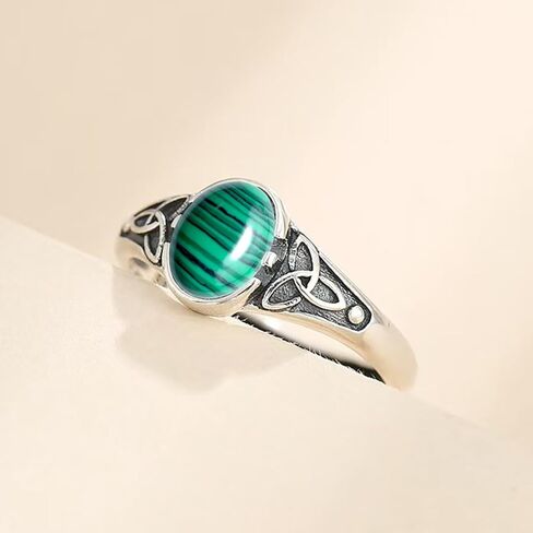 Retro Sterling Silver Celtic Knot Natural Stone Ring,Dainty Vintage Antique Oval Real Genuine Crystal Gemstone Statement Ring Jewelry for Women Her in Kuwait