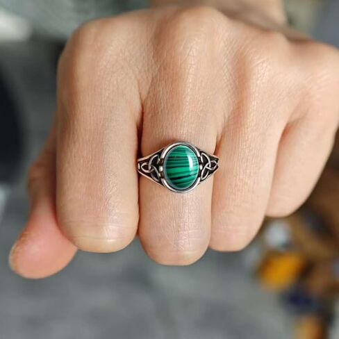 Retro Sterling Silver Celtic Knot Natural Stone Ring,Dainty Vintage Antique Oval Real Genuine Crystal Gemstone Statement Ring Jewelry for Women Her in Kuwait