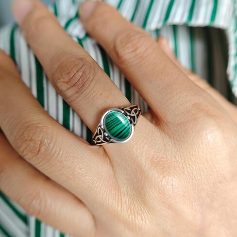 Retro Sterling Silver Celtic Knot Natural Stone Ring,Dainty Vintage Antique Oval Real Genuine Crystal Gemstone Statement Ring Jewelry for Women Her in Kuwait