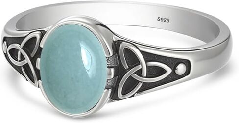 Retro Sterling Silver Celtic Knot Natural Stone Ring,Dainty Vintage Antique Oval Real Genuine Crystal Gemstone Statement Ring Jewelry for Women Her in Kuwait