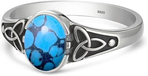 Retro Sterling Silver Celtic Knot Natural Stone Ring,Dainty Vintage Antique Oval Real Genuine Crystal Gemstone Statement Ring Jewelry for Women Her in Kuwait