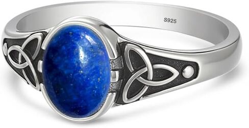 Retro Sterling Silver Celtic Knot Natural Stone Ring,Dainty Vintage Antique Oval Real Genuine Crystal Gemstone Statement Ring Jewelry for Women Her in Kuwait