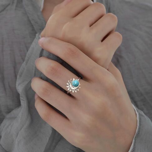 Retro Sterling Silver Sun Moon Natural Stone Boho Ring,Dainty Vintage Oval Real Genuine Crystal Gemstone Bohemian Statement Ring Jewelry for Women Her in Saudi Arabia