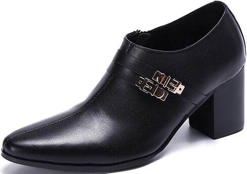 Santimon Mens Genuine Leather Dress Shoes with Buckle Strap – Cuban Heel Slip-On Loafers with Gold Hardware or Iridescent Inlay, Gothic Punk Formal Shoes for Stage, Party in Saudi Arabia