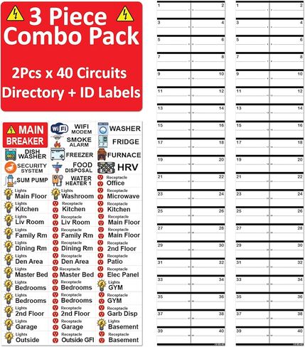 1" Breaker Side 40 Circuits 2 Labels Vinyl Fuse Box Circuit Breaker Panel Directory Labels Stickers Decals for All Electrical Panel/Load Centers Waterproof in Saudi Arabia