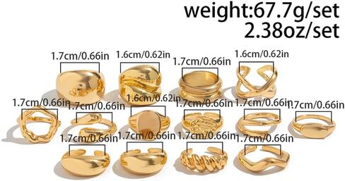 Chunky Gold Stackable Rings Pack Big Statement Adjustable Large Gold Plated Open Stacking Knuckle Finger Rings Set Jewelry Stack for Women in Saudi Arabia