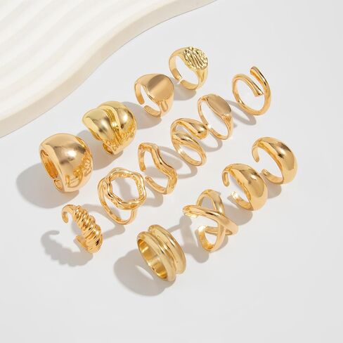 Chunky Gold Stackable Rings Pack Big Statement Adjustable Large Gold Plated Open Stacking Knuckle Finger Rings Set Jewelry Stack for Women in Saudi Arabia