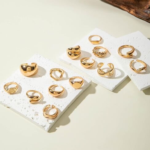 Chunky Gold Stackable Rings Pack Big Statement Adjustable Large Gold Plated Open Stacking Knuckle Finger Rings Set Jewelry Stack for Women in Saudi Arabia