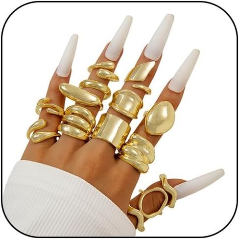 Chunky Gold Stackable Rings Pack Big Statement Adjustable Large Gold Plated Open Stacking Knuckle Finger Rings Set Jewelry Stack for Women in Saudi Arabia