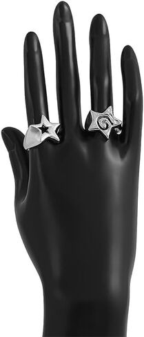Chunky Silver Star Knuckle Rings Set Statement Y2k Punk Unique Cool Gothic Stainless Steel Goth Emo Grunge Finger Ring Stack Jewelry Accessories for Women in Saudi Arabia