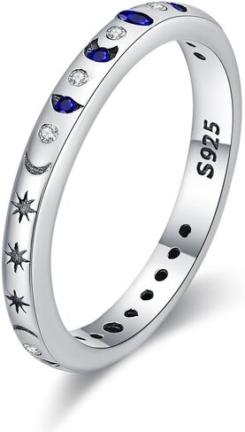 925 Sterling Silver Women Rings Moon Phase Ring Poker Star Ring Colorful Cubic Zirconia Ring Stackable Vintage Rings Statement Rings for Women Size 6-8 in Kuwait