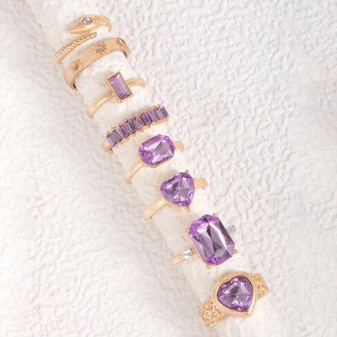 Purple Heart Rhinestone Ring Set for Women, Elegant Snake Gemstone Statement Rings Jewelry in Saudi Arabia