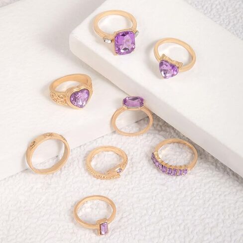 Purple Heart Rhinestone Ring Set for Women, Elegant Snake Gemstone Statement Rings Jewelry in Saudi Arabia