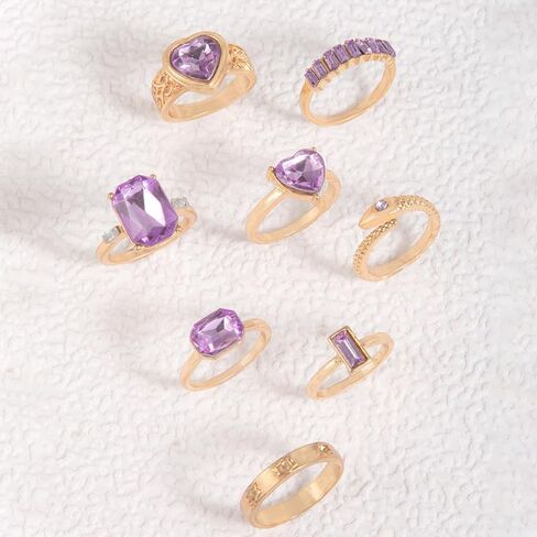 Purple Heart Rhinestone Ring Set for Women, Elegant Snake Gemstone Statement Rings Jewelry in Saudi Arabia