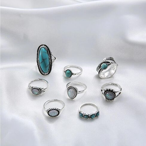 Chunky Bohemian Stackble Knuckle Rings Vintage Oval Turquoise Finger Rings Opal Teardrop Statement Midi Ring Set Western Country Festival Accessories in Saudi Arabia