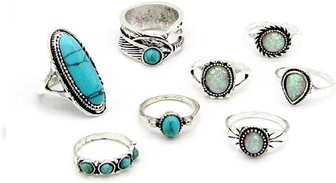 Chunky Bohemian Stackble Knuckle Rings Vintage Oval Turquoise Finger Rings Opal Teardrop Statement Midi Ring Set Western Country Festival Accessories in Saudi Arabia