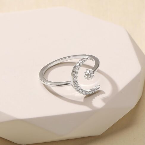 925 الفضة الاسترليني الشمس والقمر حلقات نجمة للنساء حلقة مفتوحة قابلة للتعديل تكويم مكعب زركونيا الهلال القمر كوكب السماوية خواتم لابنتي خاتم مجوهرات عيد ميلاد هدايا عيد الميلاد in Kuwait