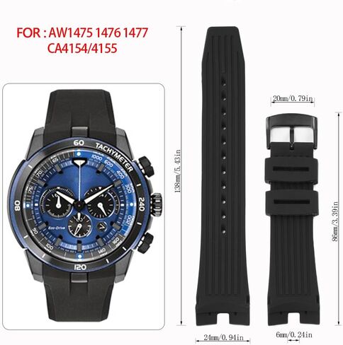 حزام مطاطي 24 ملم متوافق مع سيتيزن ايكو سفير AW1475 AW1476 AW1477 AW1479 AW1505 CA4154 CA4155 CA4156 سوار بديل من السيليكون للرجال والنساء in Kuwait