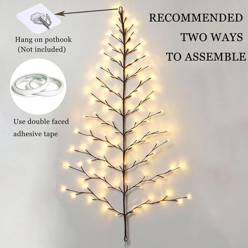Fudios LED جدار شجرة أضواء التوصيل في 4FT للمنزل عيد الميلاد 108 LED أبيض دافئ الاصطناعي مضاء براون جارلاند شنق على ديكور in Kuwait