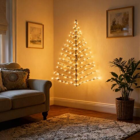 Fudios LED جدار شجرة أضواء التوصيل في 4FT للمنزل عيد الميلاد 108 LED أبيض دافئ الاصطناعي مضاء براون جارلاند شنق على ديكور in Kuwait