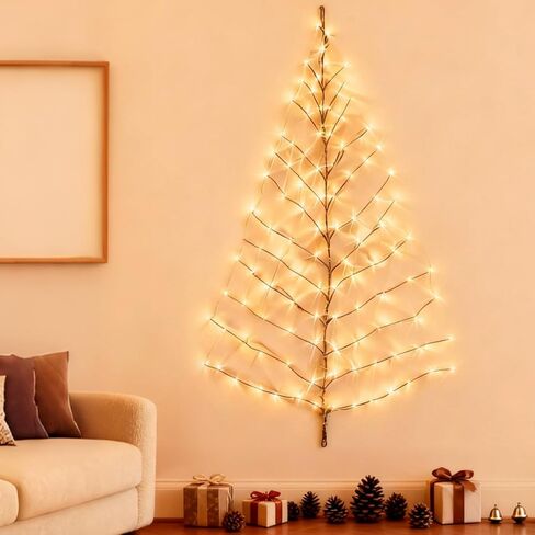Fudios LED جدار شجرة أضواء التوصيل في 4FT للمنزل عيد الميلاد 108 LED أبيض دافئ الاصطناعي مضاء براون جارلاند شنق على ديكور in Kuwait