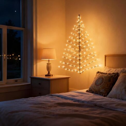 Fudios LED جدار شجرة أضواء التوصيل في 4FT للمنزل عيد الميلاد 108 LED أبيض دافئ الاصطناعي مضاء براون جارلاند شنق على ديكور in Kuwait