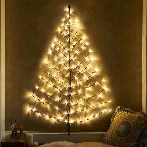 Fudios LED جدار شجرة أضواء التوصيل في 4FT للمنزل عيد الميلاد 108 LED أبيض دافئ الاصطناعي مضاء براون جارلاند شنق على ديكور in Kuwait