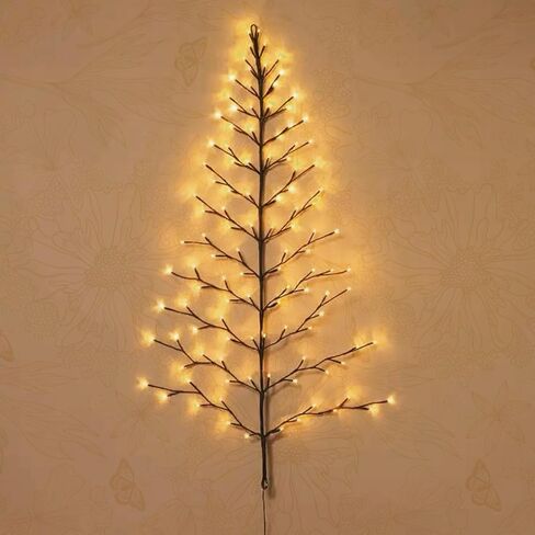 Fudios LED جدار شجرة أضواء التوصيل في 4FT للمنزل عيد الميلاد 108 LED أبيض دافئ الاصطناعي مضاء براون جارلاند شنق على ديكور in Kuwait