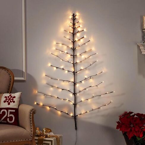 Fudios LED جدار شجرة أضواء التوصيل في 4FT للمنزل عيد الميلاد 108 LED أبيض دافئ الاصطناعي مضاء براون جارلاند شنق على ديكور in Kuwait