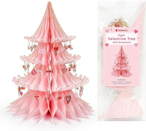 Valentines Day Decorations, 15.75in Paper Valentines Tree with 50pcs Valentine Ornaments Valentine Honeycomb Table Decorations Centerpiece for Home Wedding Anniversary (Light Pink) in Saudi Arabia