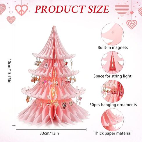 Valentines Day Decorations, 15.75in Paper Valentines Tree with 50pcs Valentine Ornaments Valentine Honeycomb Table Decorations Centerpiece for Home Wedding Anniversary (Light Pink) in Saudi Arabia