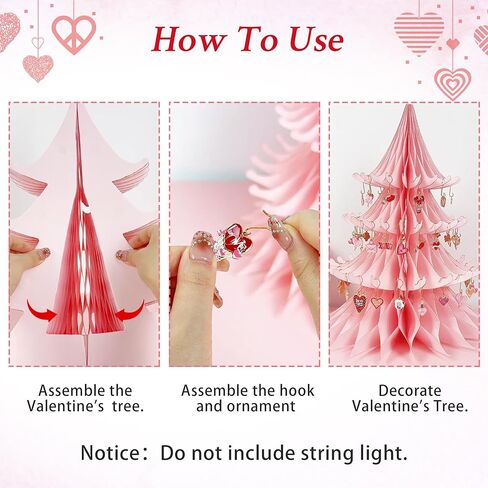 Valentines Day Decorations, 15.75in Paper Valentines Tree with 50pcs Valentine Ornaments Valentine Honeycomb Table Decorations Centerpiece for Home Wedding Anniversary (Light Pink) in Saudi Arabia