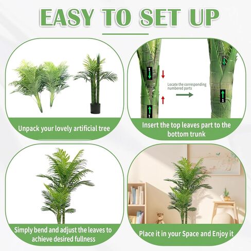 5FT Artificial Palm Tree - Faux Golden Cane Palm Tree Tropical UV Resistant Fake Plant Indoor with Weighted Pot for Living Room Home Office Porch Stair Corner Balcony Decor Housewarming Gift in Saudi Arabia