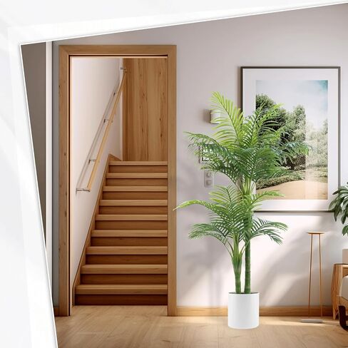 5FT Artificial Palm Tree - Faux Golden Cane Palm Tree Tropical UV Resistant Fake Plant Indoor with Weighted Pot for Living Room Home Office Porch Stair Corner Balcony Decor Housewarming Gift in Saudi Arabia