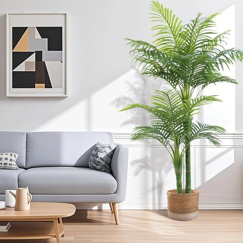 5FT Artificial Palm Tree - Faux Golden Cane Palm Tree Tropical UV Resistant Fake Plant Indoor with Weighted Pot for Living Room Home Office Porch Stair Corner Balcony Decor Housewarming Gift in Saudi Arabia