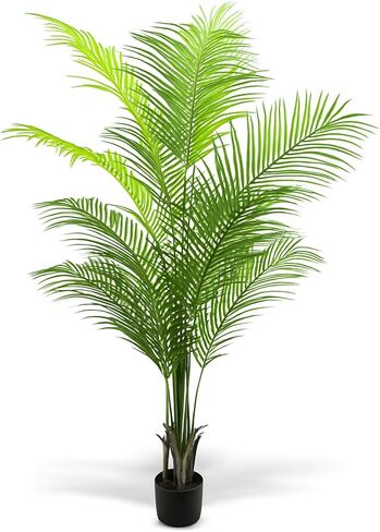 5FT Artificial Palm Tree - Faux Golden Cane Palm Tree Tropical UV Resistant Fake Plant Indoor with Weighted Pot for Living Room Home Office Porch Stair Corner Balcony Decor Housewarming Gift in Saudi Arabia