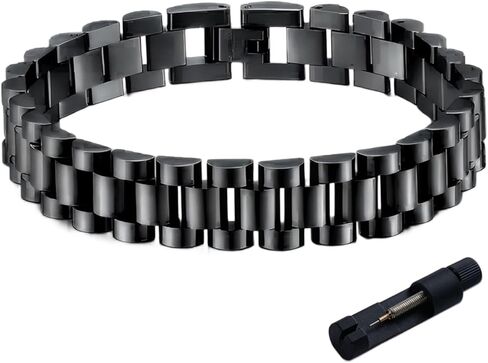 Stainless Steel Trendy Adjustable Size Link Bracelet for Men, Christmas Birthday Gifts for Father Husband with Sizing Tool, Cassic Watch Band Strap Design in Kuwait