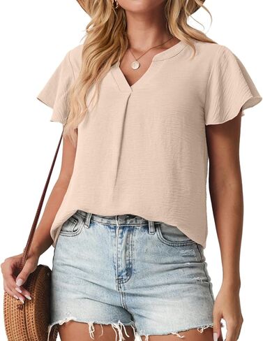 Womens Spring Tops Summer Dressy Casual Cute V Neck Ruffle Sleeve Blouses Flowy Shirts in Saudi Arabia