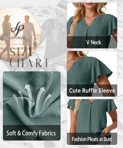 Womens Spring Tops Summer Dressy Casual Cute V Neck Ruffle Sleeve Blouses Flowy Shirts in Saudi Arabia