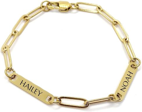 Personalized Name Paperclip Chain Bracelet - Silver or Gold Options - Customized Nameplates Up to 5 Charms - Engraved Gift for Women Wife Mom Grandma Sister Aunt in Saudi Arabia