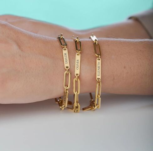 Personalized Name Paperclip Chain Bracelet - Silver or Gold Options - Customized Nameplates Up to 5 Charms - Engraved Gift for Women Wife Mom Grandma Sister Aunt in Saudi Arabia