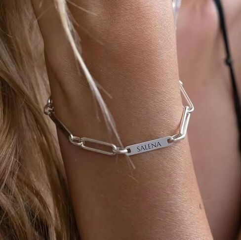 Personalized Name Paperclip Chain Bracelet - Silver or Gold Options - Customized Nameplates Up to 5 Charms - Engraved Gift for Women Wife Mom Grandma Sister Aunt in Saudi Arabia